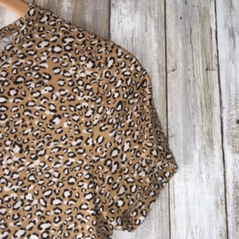 J.Crew Leopard Print Studio Tee Small Brown Black Casual Cotton Top
